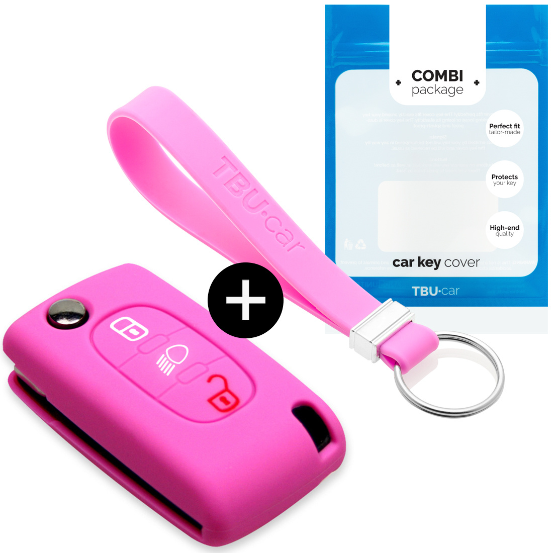 TBU car Peugeot Capa Silicone Chave do carro - Capa protetora - Tampa remota FOB - Rosa