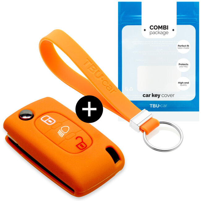 Sleutel cover compatibel met Peugeot - Silicone sleutelhoesje - beschermhoesje autosleutel - Oranje