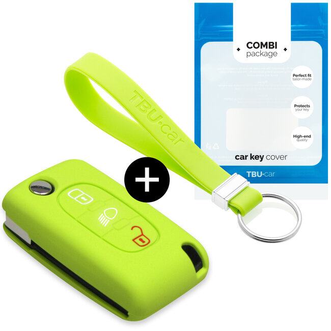 Capa para chave do carro compatível com Peugeot - Capa Protetora de Chave Remota de Silicone - Tampa Remota FOB - Verde lima