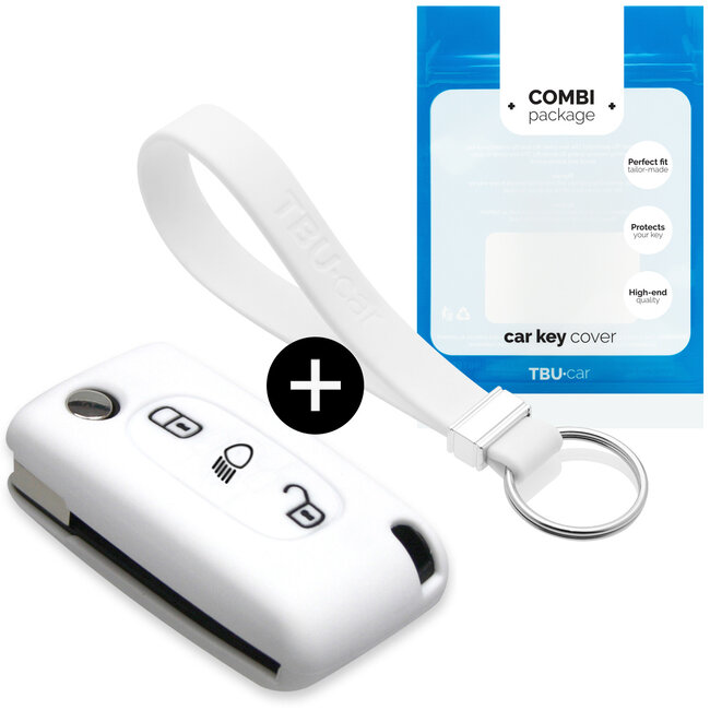 Funda Carcasa llave compatible con Peugeot - Funda de Silicona - Cover de Llave Coche - Blanco