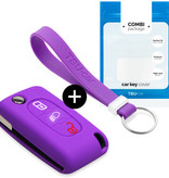 TBU car TBU car Car key cover compatible with Peugeot - Silicone Protective Remote Key Shell - FOB Case Cover - Purple