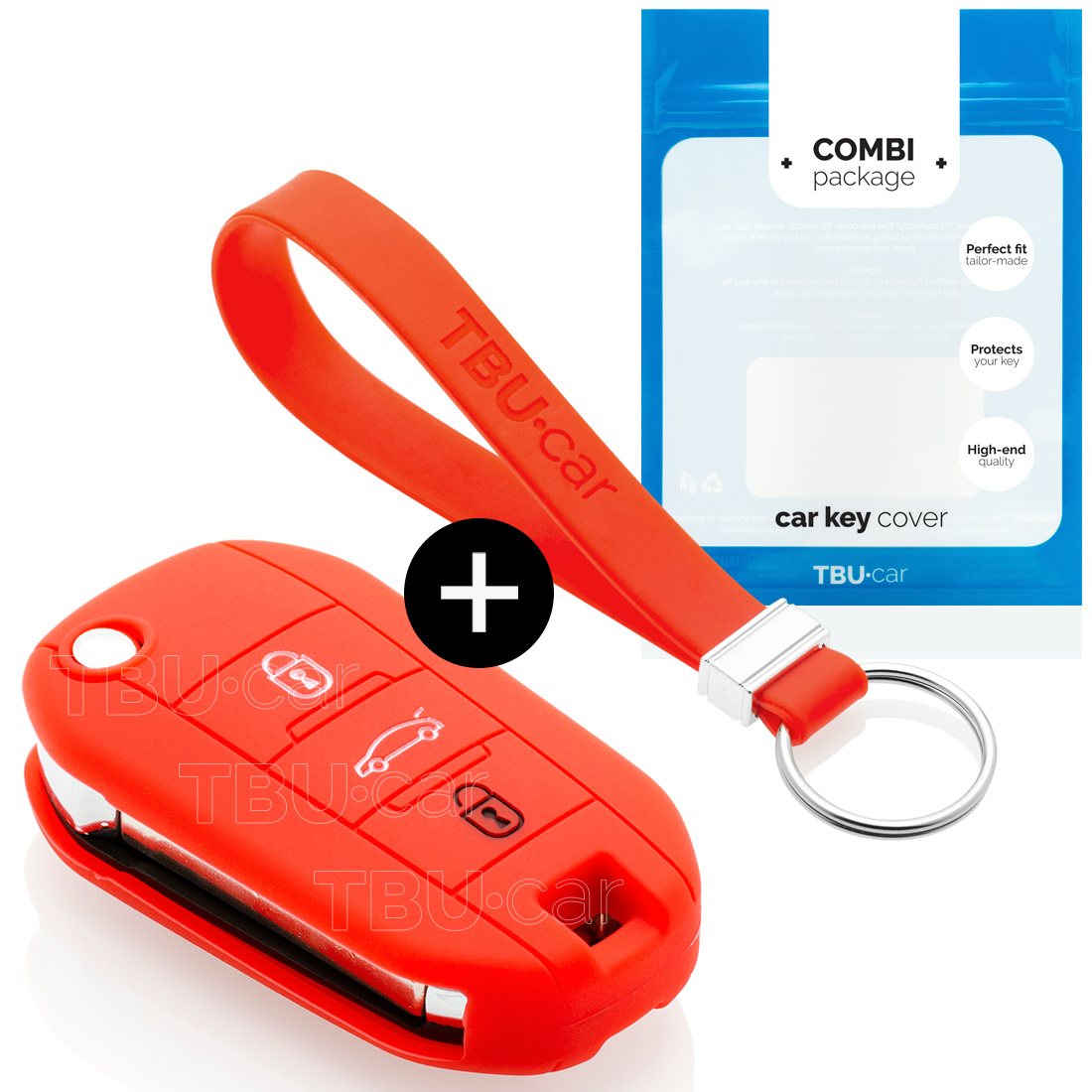 TBU car Peugeot Capa Silicone Chave do carro - Capa protetora - Tampa remota FOB - Vermelho