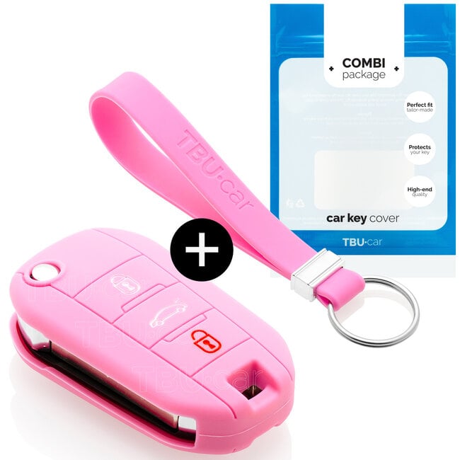 Capa para chave do carro compatível com Peugeot - Capa Protetora de Chave Remota de Silicone - Tampa Remota FOB - Rosa