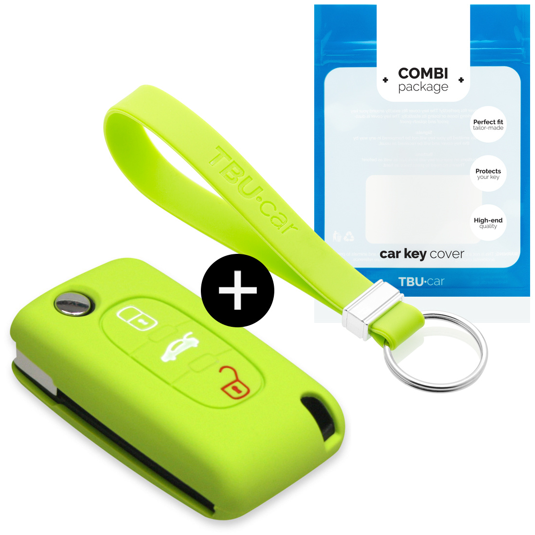 TBU car TBU car Car key cover compatible with Peugeot - Silicone Protective Remote Key Shell - FOB Case Cover - Lime green