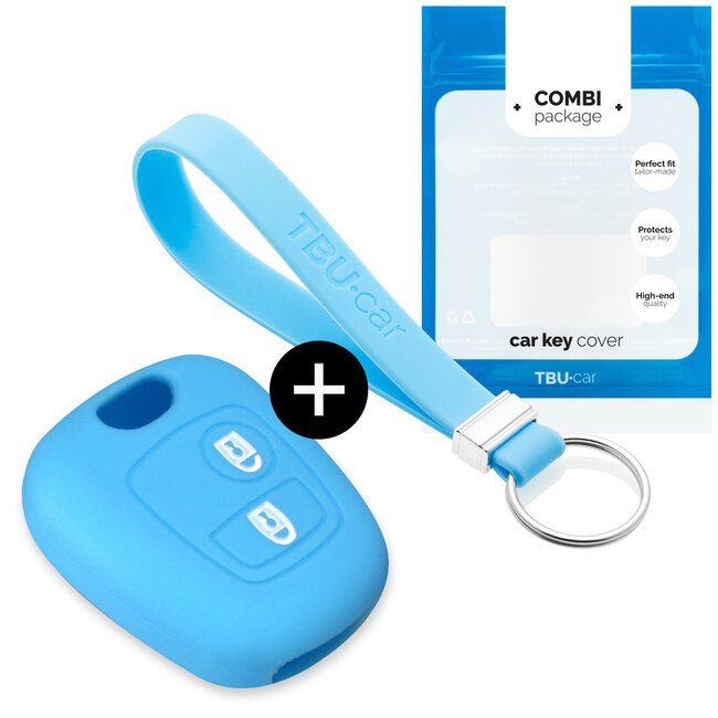 Car key cover compatible with Peugeot - Silicone Protective Remote Key Shell - FOB Case Cover - Light Blue