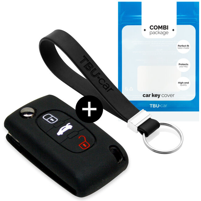 Capa para chave do carro compatível com Peugeot - Capa Protetora de Chave Remota de Silicone - Tampa Remota FOB - Preto