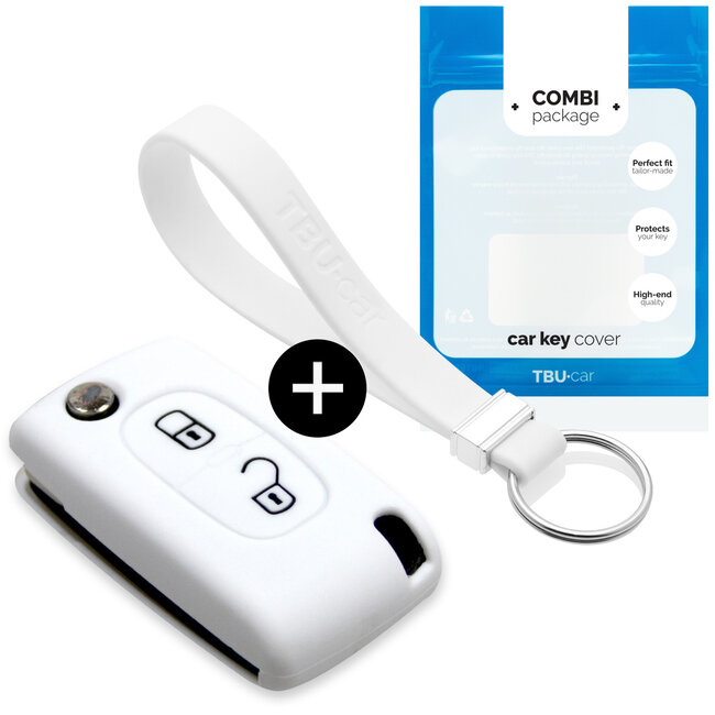 Capa para chave do carro compatível com Peugeot - Capa Protetora de Chave Remota de Silicone - Tampa Remota FOB - Branco