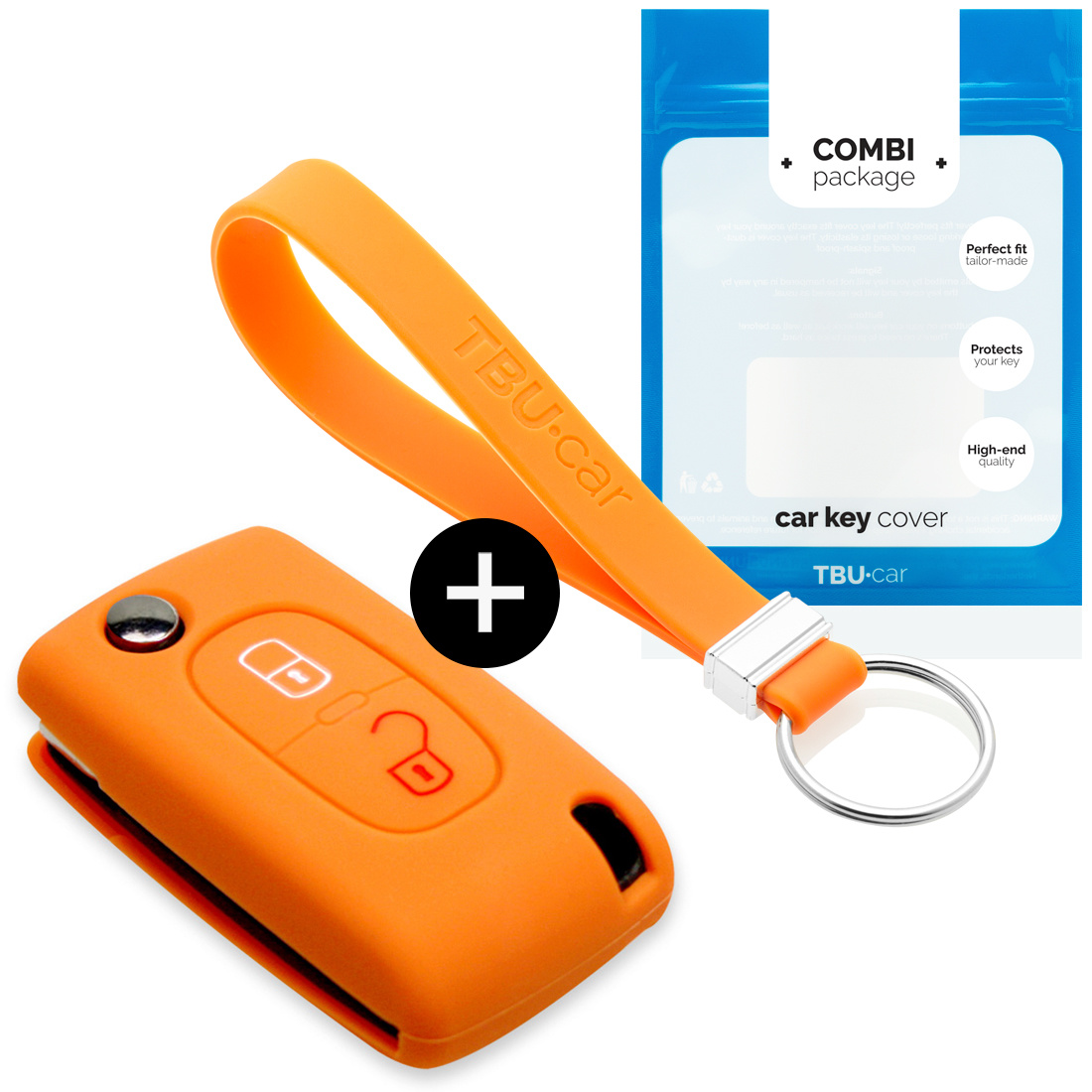 TBU car TBU car Car key cover compatible with Peugeot - Silicone Protective Remote Key Shell - FOB Case Cover - Orange