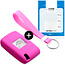 TBU car Car key cover compatible with Peugeot - Silicone Protective Remote Key Shell - FOB Case Cover - Pink