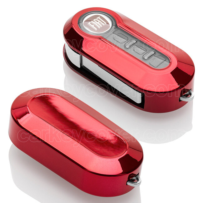 Car key cover compatible with Fiat - TPU Protective Remote Key Shell - FOB Case Cover - Red Chrome