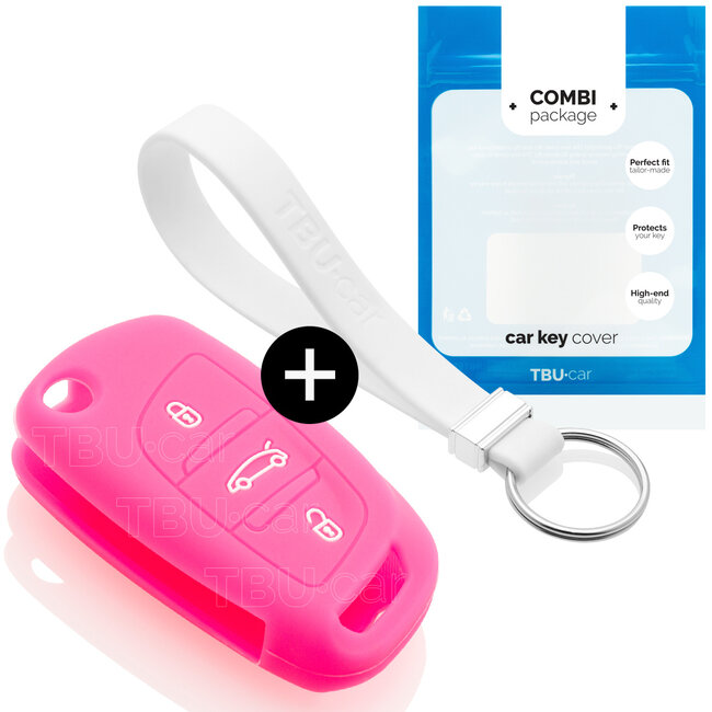 Sleutel cover compatibel met Peugeot - Silicone sleutelhoesje - beschermhoesje autosleutel - Fluor Roze