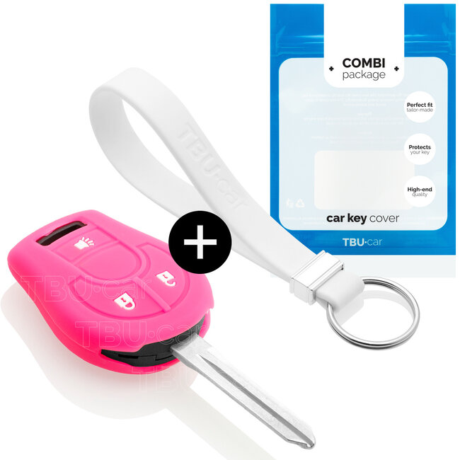 Funda Carcasa llave compatible con Nissan - Funda de Silicona - Cover de Llave Coche - Fluor Rosa