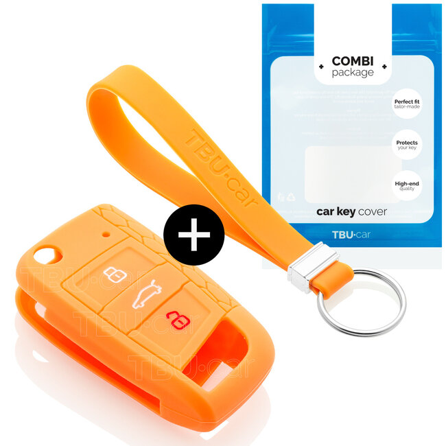 Car key cover compatible with VW - Silicone Protective Remote Key Shell - FOB Case Cover - Orange