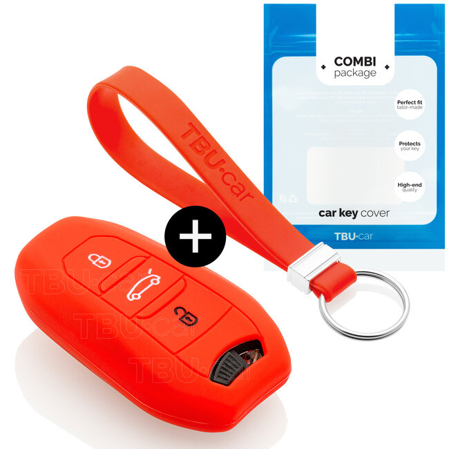 Housse de Protection clé compatible avec Peugeot - Coque Cover Housse étui en Silicone - Rouge