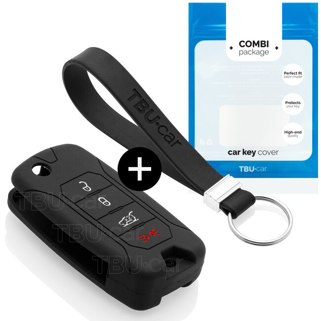 Car key cover compatible with Jeep - Silicone Protective Remote Key Shell - FOB Case Cover - Black