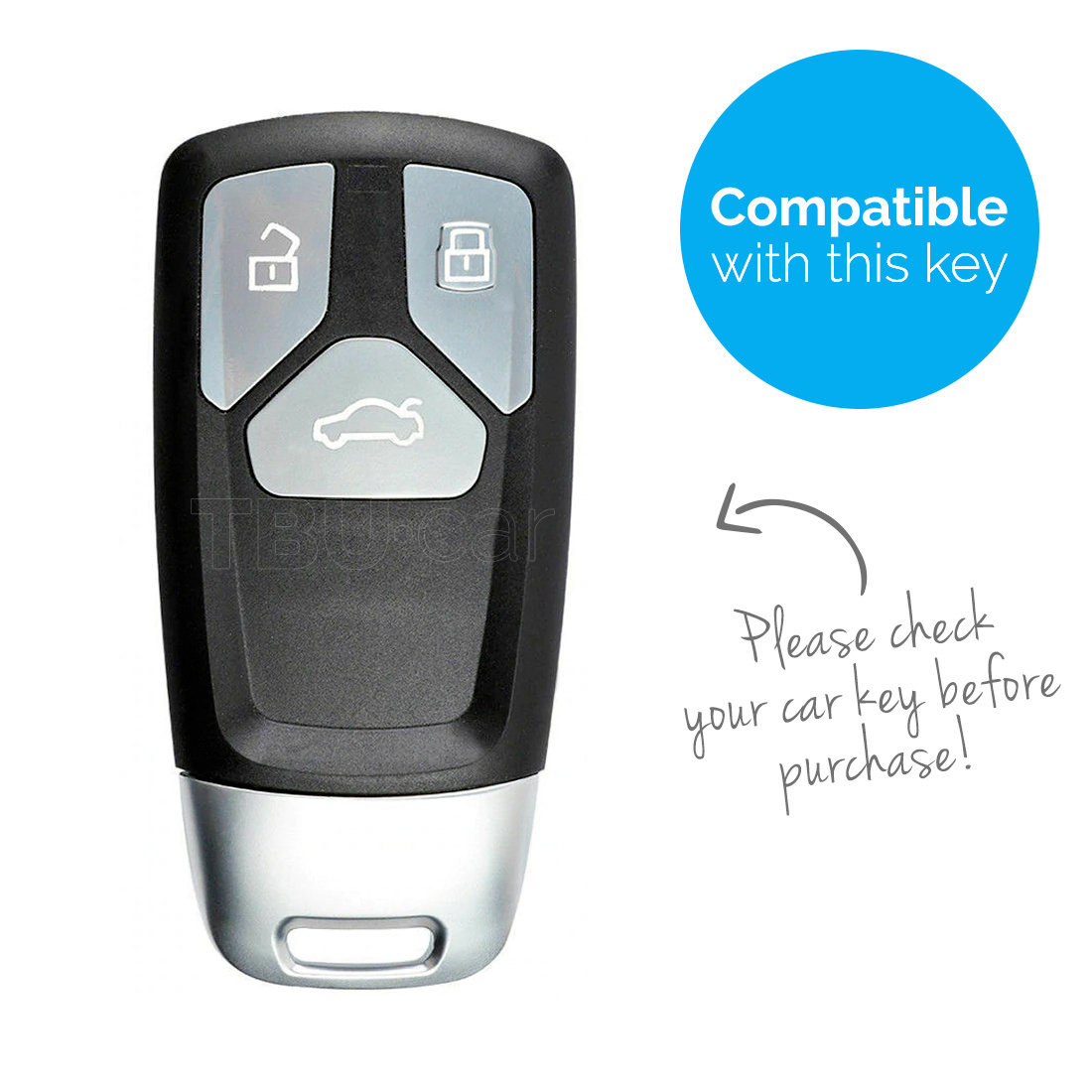 TBU car Autoschlüssel Hülle kompatibel mit Audi 3 Tasten (Keyless Entry) -  Schutzhülle aus TPU - Auto Schlüsselhülle Cover in Silber Chrom