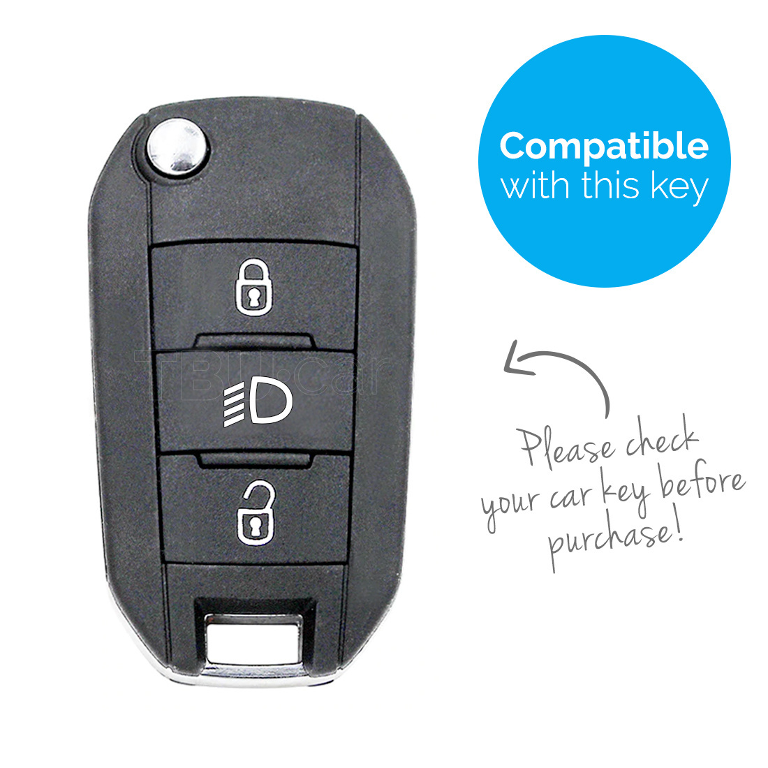 TBU car TBU car Autoschlüssel Hülle kompatibel mit Peugeot 3 Tasten (Licht Taste) - Schutzhülle aus Silikon - Auto Schlüsselhülle Cover in Schwarz
