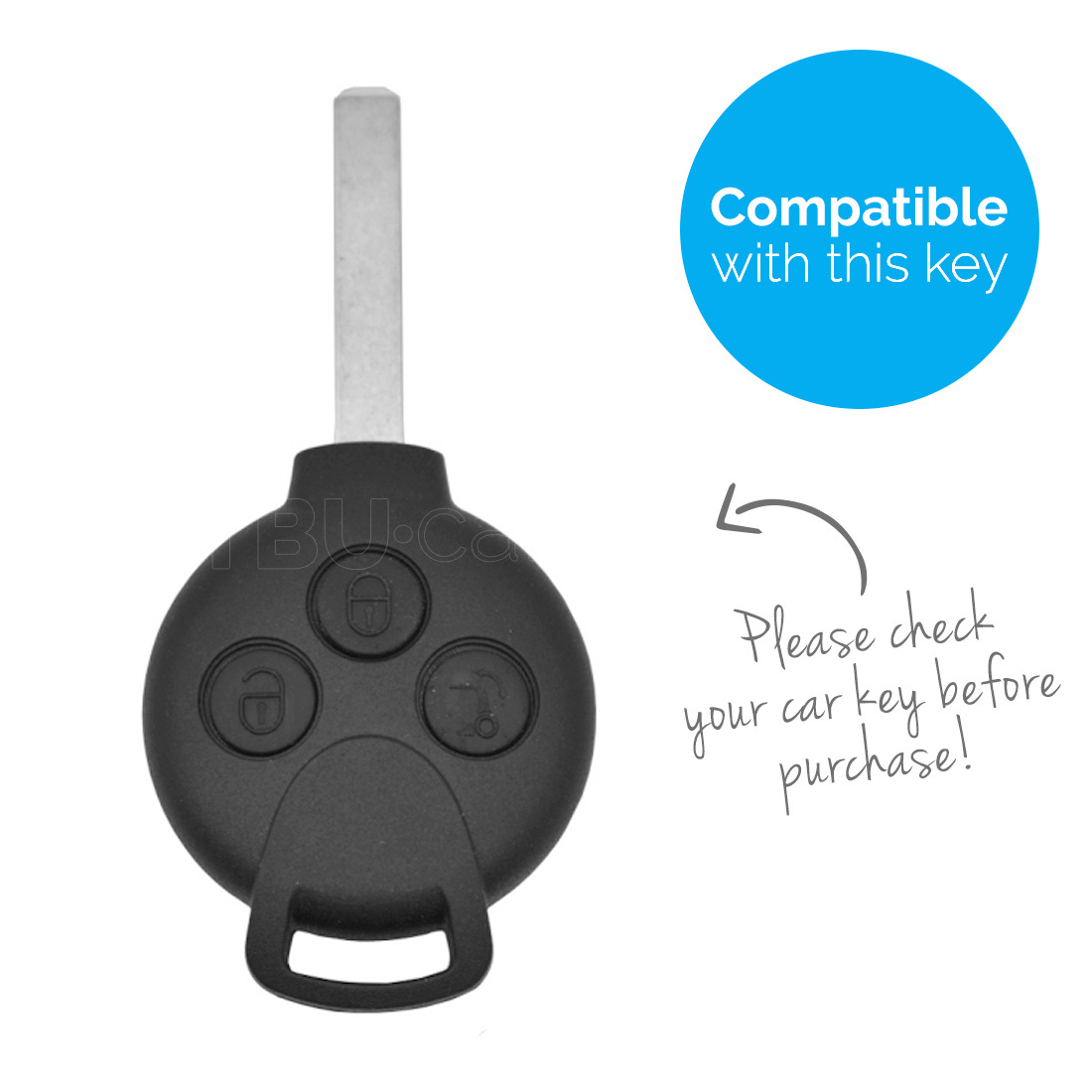 TBU car TBU car Car key cover compatible with Smart - Silicone Protective Remote Key Shell - FOB Case Cover - Black