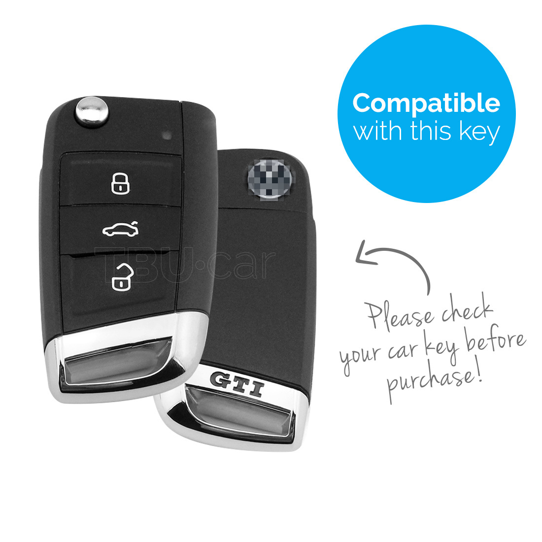 TBU car TBU car Autoschlüssel Hülle kompatibel mit VW GTI / R-Line 3 Tasten - Schutzhülle aus Silikon - Auto Schlüsselhülle Cover in Weiß