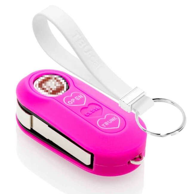 TBU car Housse de Protection clé compatible avec Fiat - Coque Cover Housse étui en Silicone - Neon Rose (Coeur)