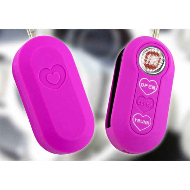 Housse de Protection clé compatible avec Fiat - Coque Cover Housse étui en Silicone - Neon Rose (Coeur)