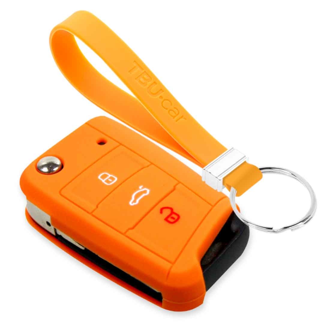 TBU car TBU car Autoschlüssel Hülle kompatibel mit Skoda 3 Tasten - Schutzhülle aus Silikon - Auto Schlüsselhülle Cover in Orange