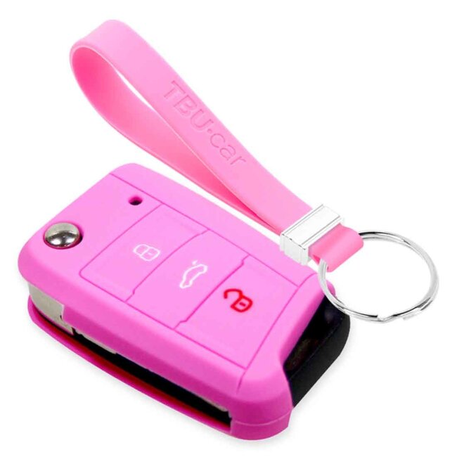 Capa para chave do carro compatível com Skoda - Capa Protetora de Chave Remota de Silicone - Tampa Remota FOB - Rosa