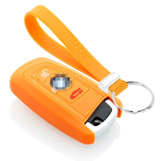 Autoschlüssel Hülle kompatibel mit BMW 3 Tasten (Keyless Entry) - Schutzhülle aus Silikon - Auto Schlüsselhülle Cover in Orange