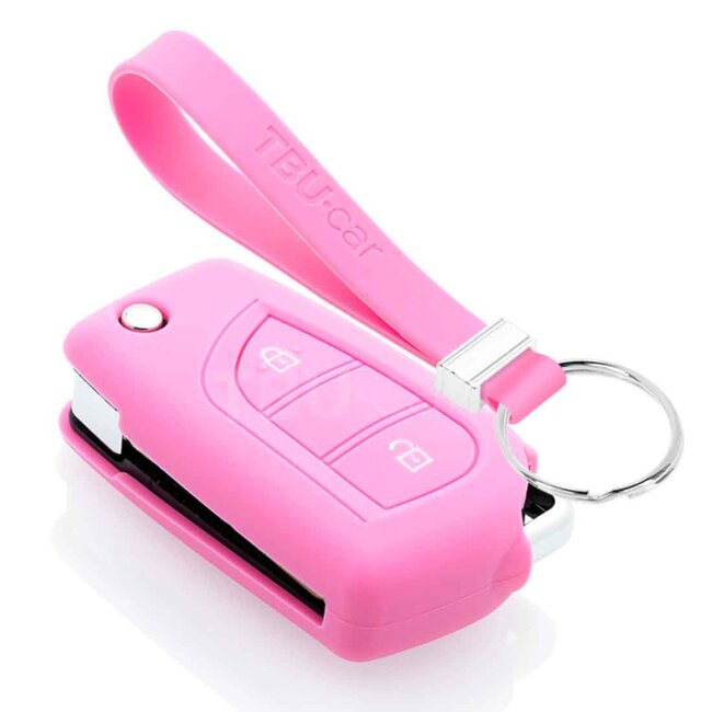 Autoschlüssel Hülle kompatibel mit Peugeot 2 Tasten - Schutzhülle aus Silikon - Auto Schlüsselhülle Cover in Rosa
