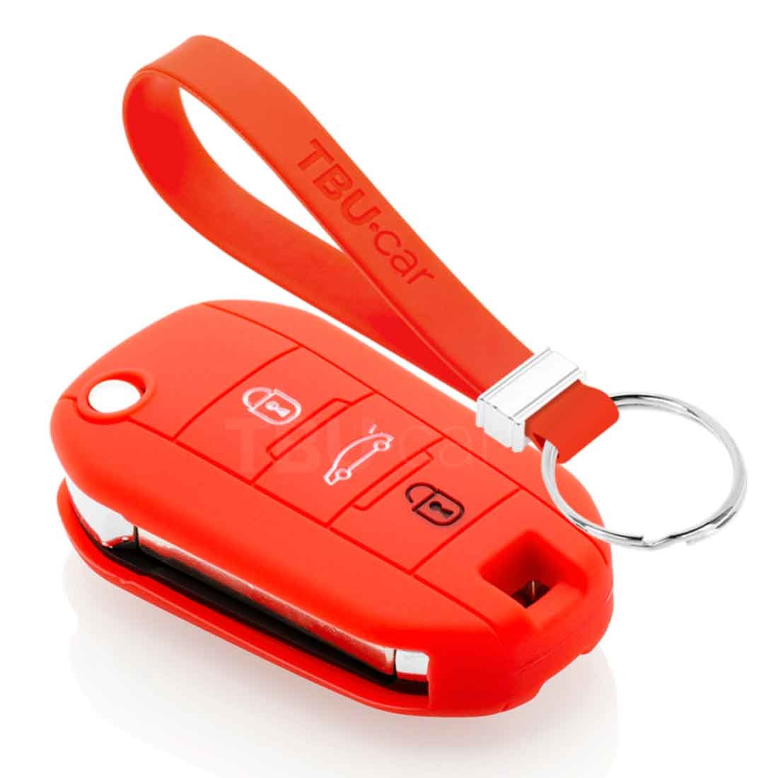 TBU car Peugeot Capa Silicone Chave do carro - Capa protetora - Tampa remota FOB - Vermelho