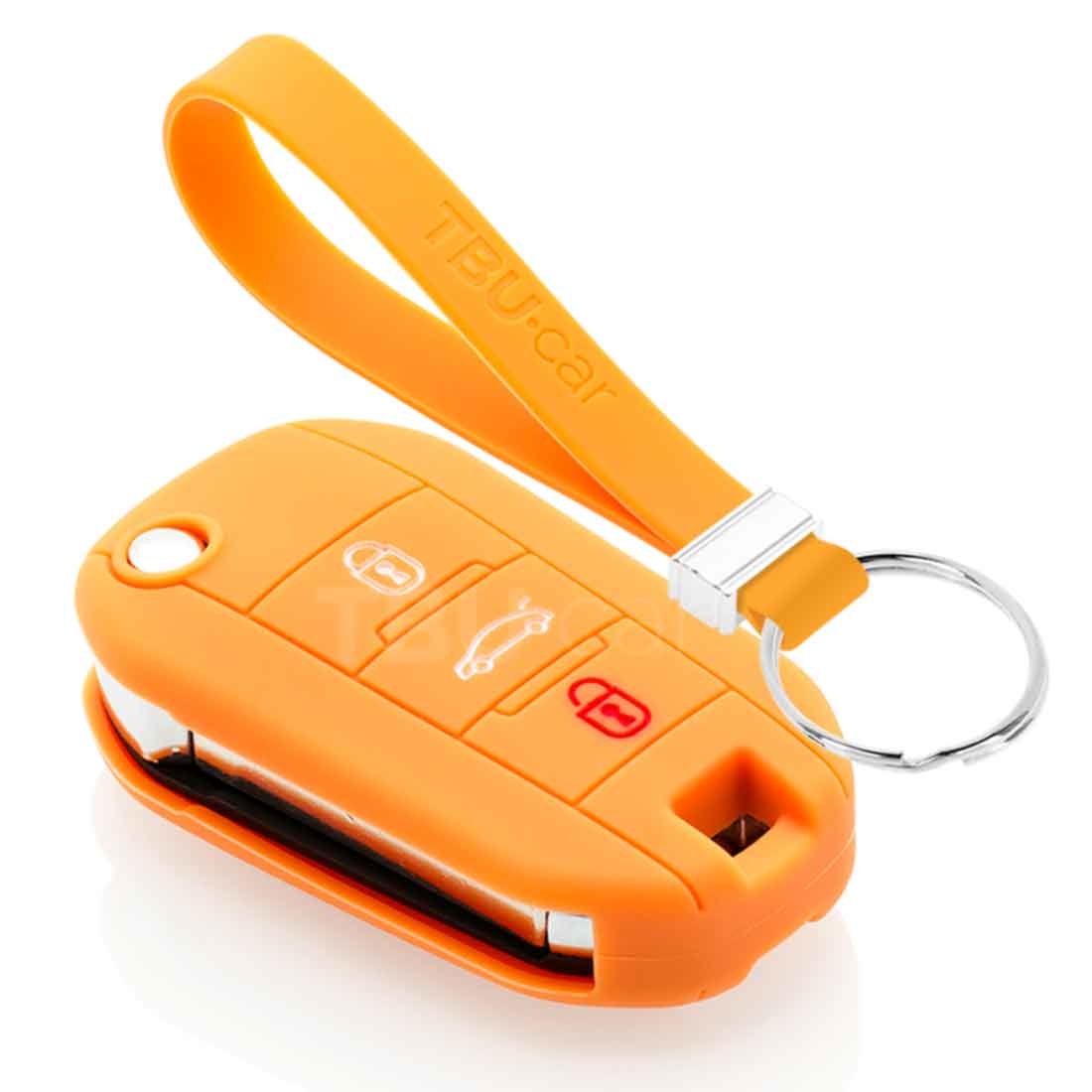 TBU car TBU car Housse de Protection clé compatible avec Peugeot - Coque Cover Housse étui en Silicone - Orange