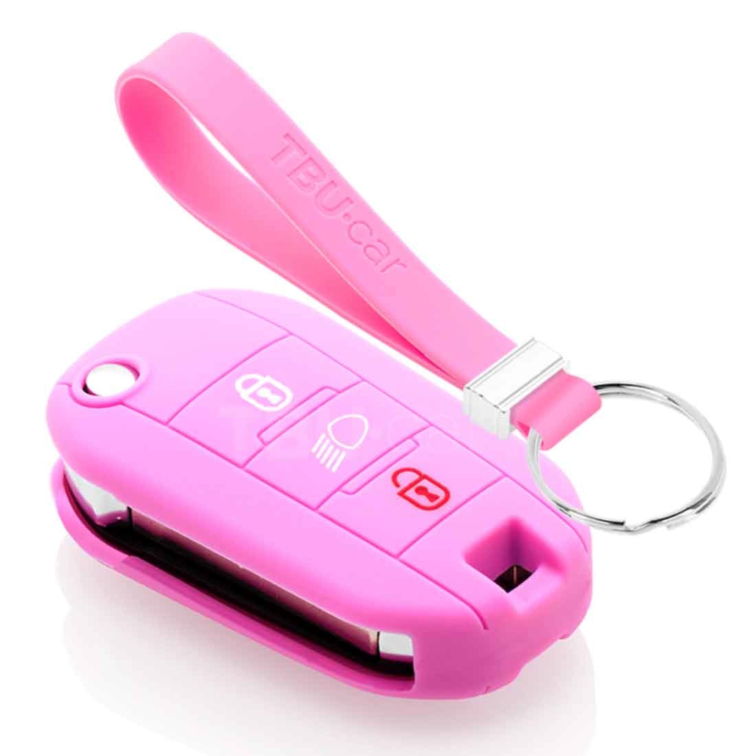 TBU car TBU car Autoschlüssel Hülle kompatibel mit Peugeot 3 Tasten (Licht Taste) - Schutzhülle aus Silikon - Auto Schlüsselhülle Cover in Rosa