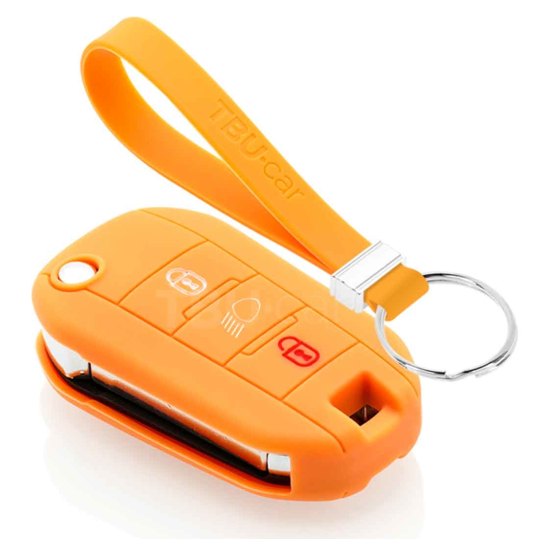 TBU car TBU car Funda Carcasa llave compatible con Peugeot - Funda de Silicona - Cover de Llave Coche - Naranja