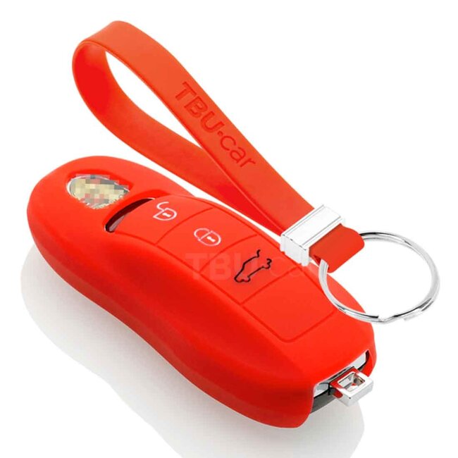 Autoschlüssel Hülle kompatibel mit Porsche 3 Tasten (Keyless Entry) - Schutzhülle aus Silikon - Auto Schlüsselhülle Cover in Rot