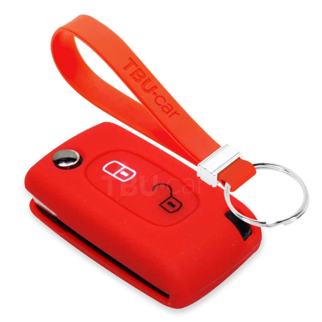 TBU car TBU car Car key cover compatible with Peugeot - Silicone Protective Remote Key Shell - FOB Case Cover - Red