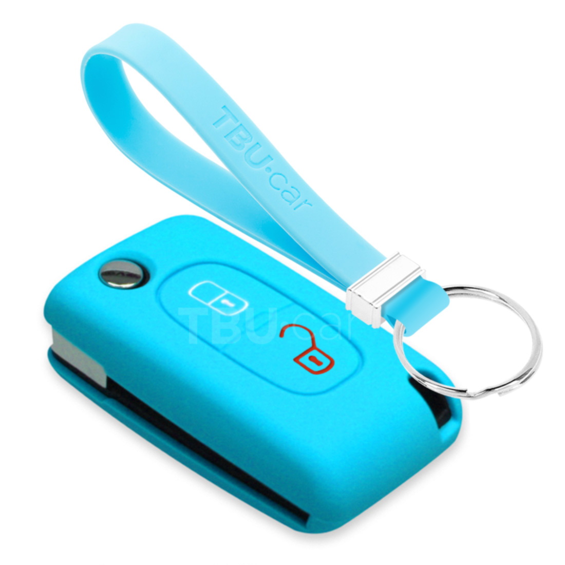 TBU car Peugeot Capa Silicone Chave do carro - Capa protetora - Tampa remota FOB - Azul claro