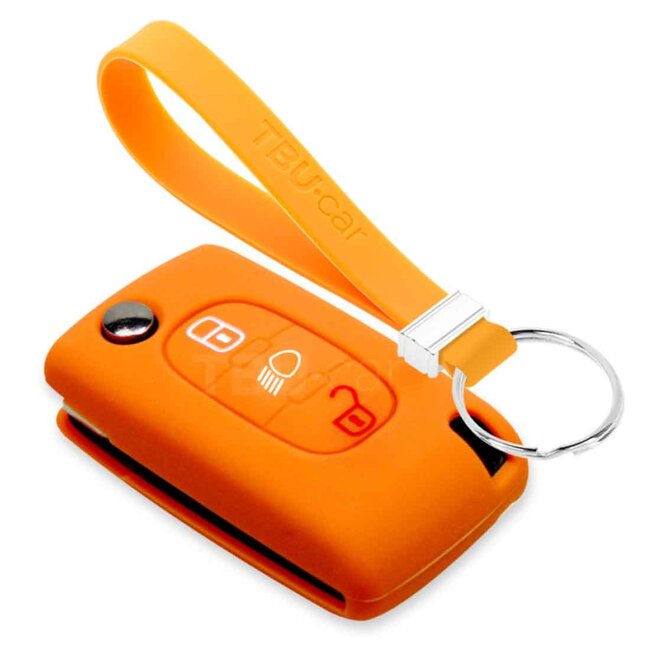 Capa para chave do carro compatível com Citroën - Capa Protetora de Chave Remota de Silicone - Tampa Remota FOB - Laranja