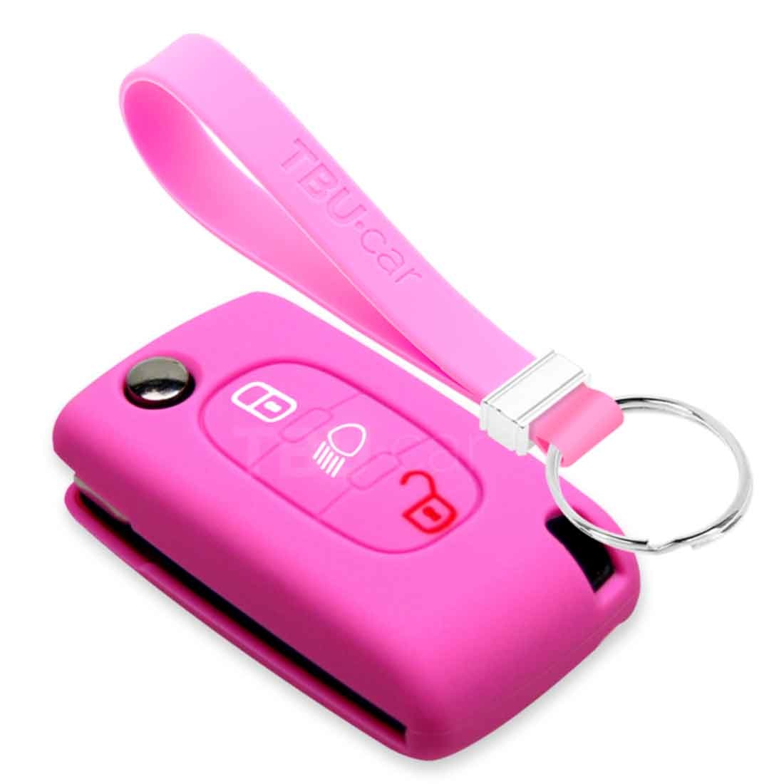 TBU car TBU car Car key cover compatible with Peugeot - Silicone Protective Remote Key Shell - FOB Case Cover - Pink