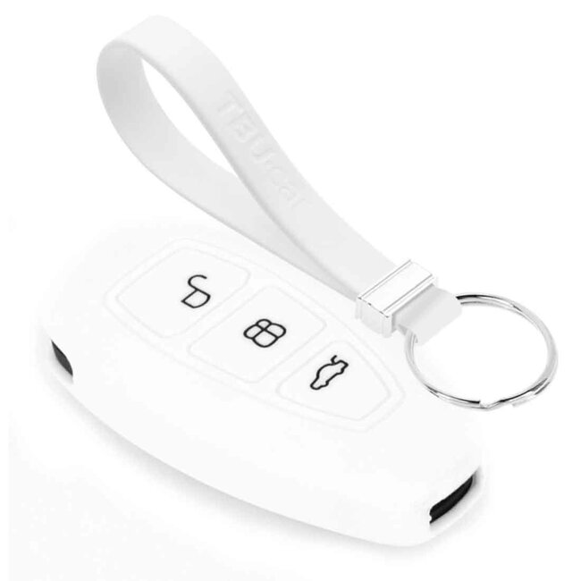 Autoschlüssel Hülle kompatibel mit Ford 3 Tasten (Keyless Entry) - Schutzhülle aus Silikon - Auto Schlüsselhülle Cover in Weiß