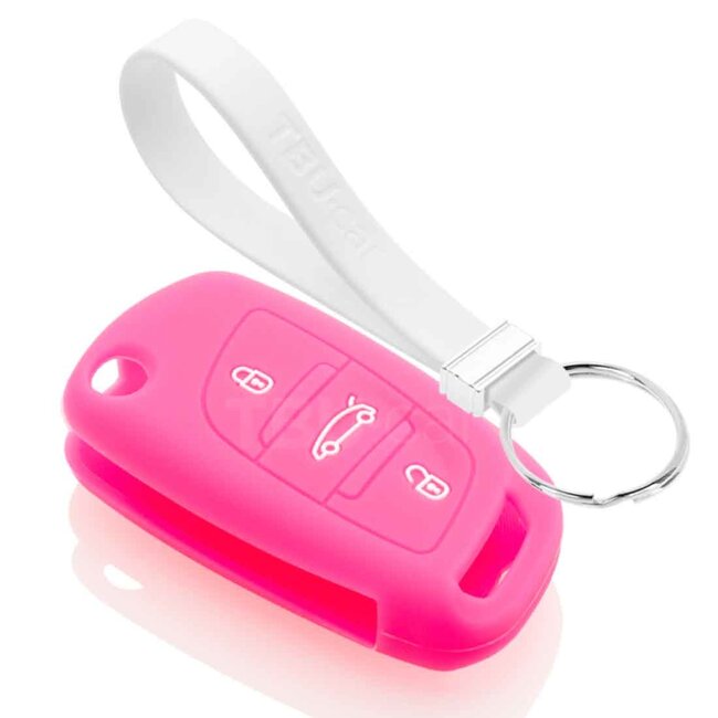 Autoschlüssel Hülle kompatibel mit Peugeot 3 Tasten - Schutzhülle aus Silikon - Auto Schlüsselhülle Cover in Fluor Rosa