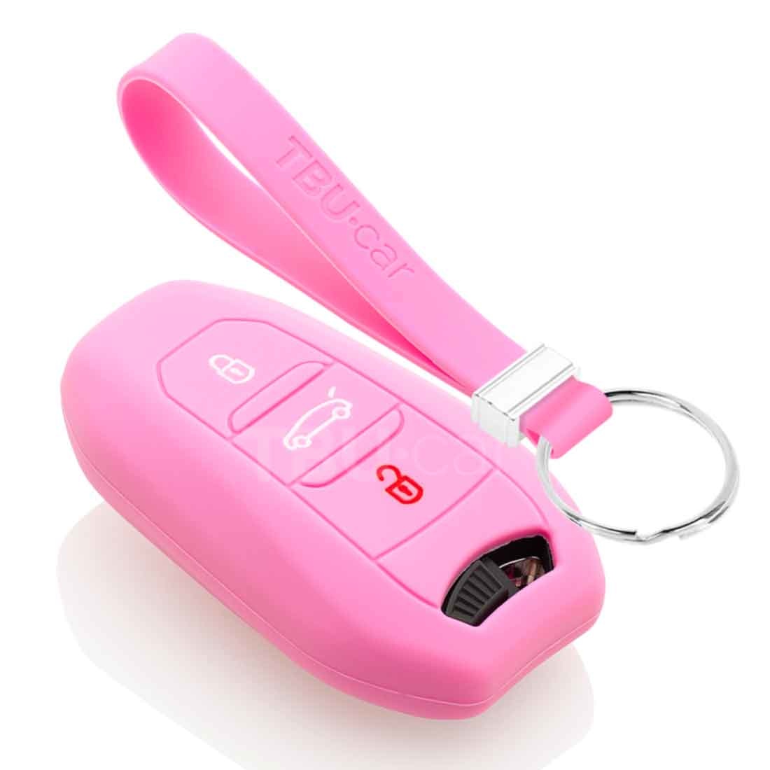 TBU car TBU car Autoschlüssel Hülle kompatibel mit Peugeot 3 Tasten (Keyless Entry) - Schutzhülle aus Silikon - Auto Schlüsselhülle Cover in Rosa