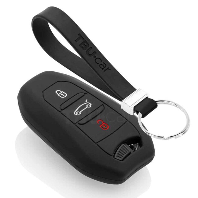 Autoschlüssel Hülle kompatibel mit Peugeot 3 Tasten (Keyless Entry) - Schutzhülle aus Silikon - Auto Schlüsselhülle Cover in Schwarz