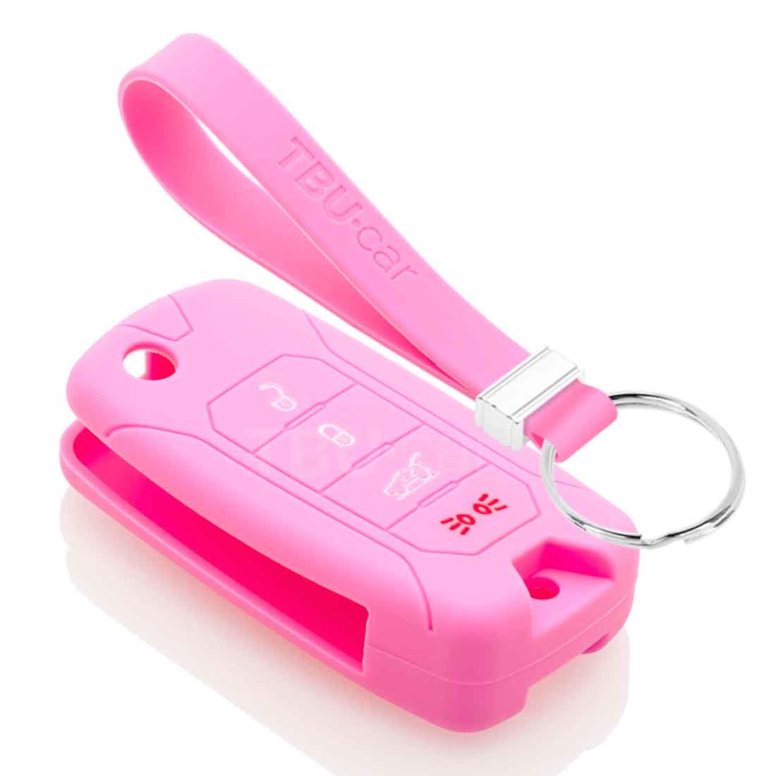 TBU car TBU car Autoschlüssel Hülle kompatibel mit Jeep 4 Tasten - Schutzhülle aus Silikon - Auto Schlüsselhülle Cover in Rosa