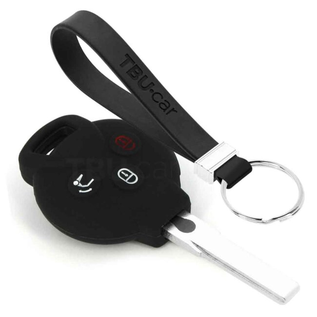 Leather Car Key Fob Cover Case For Mercedes-Benz - 2-Button Flip Key (Model M6) - Black