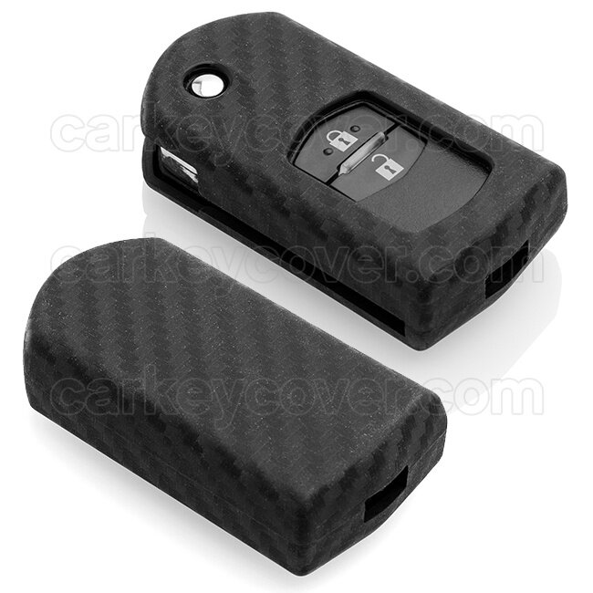 Capa para chave do carro compatível com Mazda - Capa Protetora de Chave Remota de Silicone - Tampa Remota FOB - Carbono