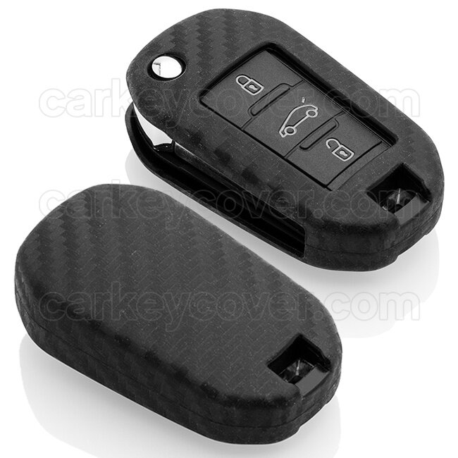 Funda Carcasa llave compatible con Peugeot - Funda de Silicona - Cover de Llave Coche - Carbon