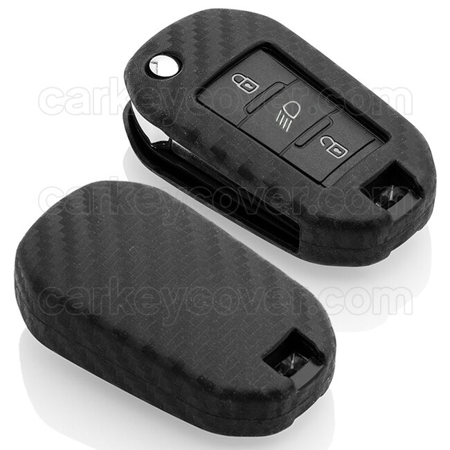 Peugeot Capa Silicone Chave do carro - Capa protetora - Tampa remota FOB - Carbon