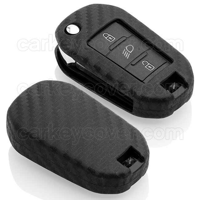 TBU car Sleutel cover compatibel met Peugeot - Silicone sleutelhoesje - beschermhoesje autosleutel - Carbon