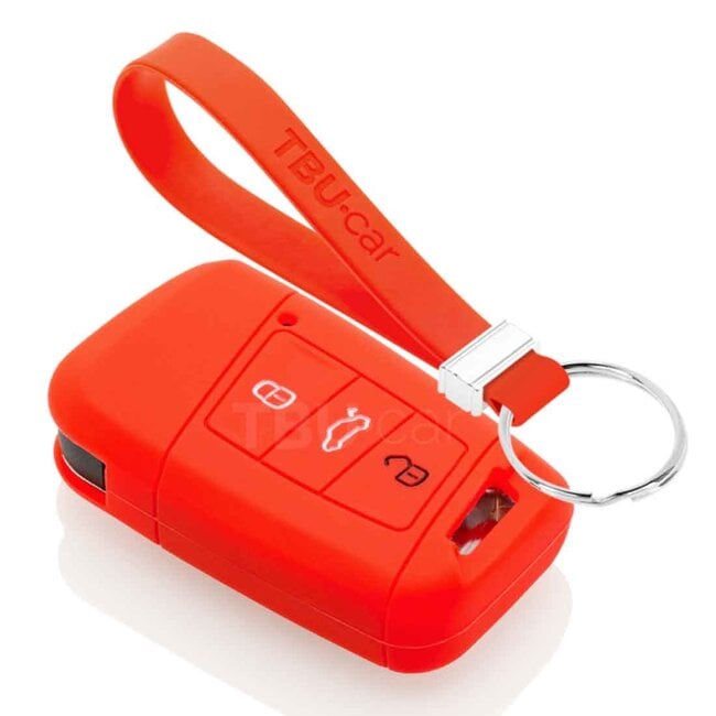 Car key cover compatible with Skoda - Silicone Protective Remote Key Shell - FOB Case Cover - Red