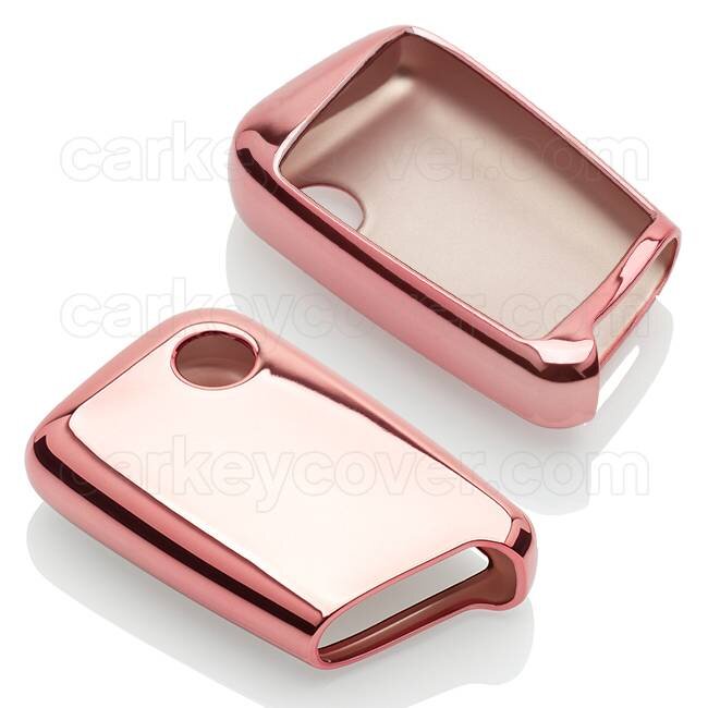 Car key cover compatible with Skoda - TPU Protective Remote Key Shell - FOB Case Cover - Rose Gold
